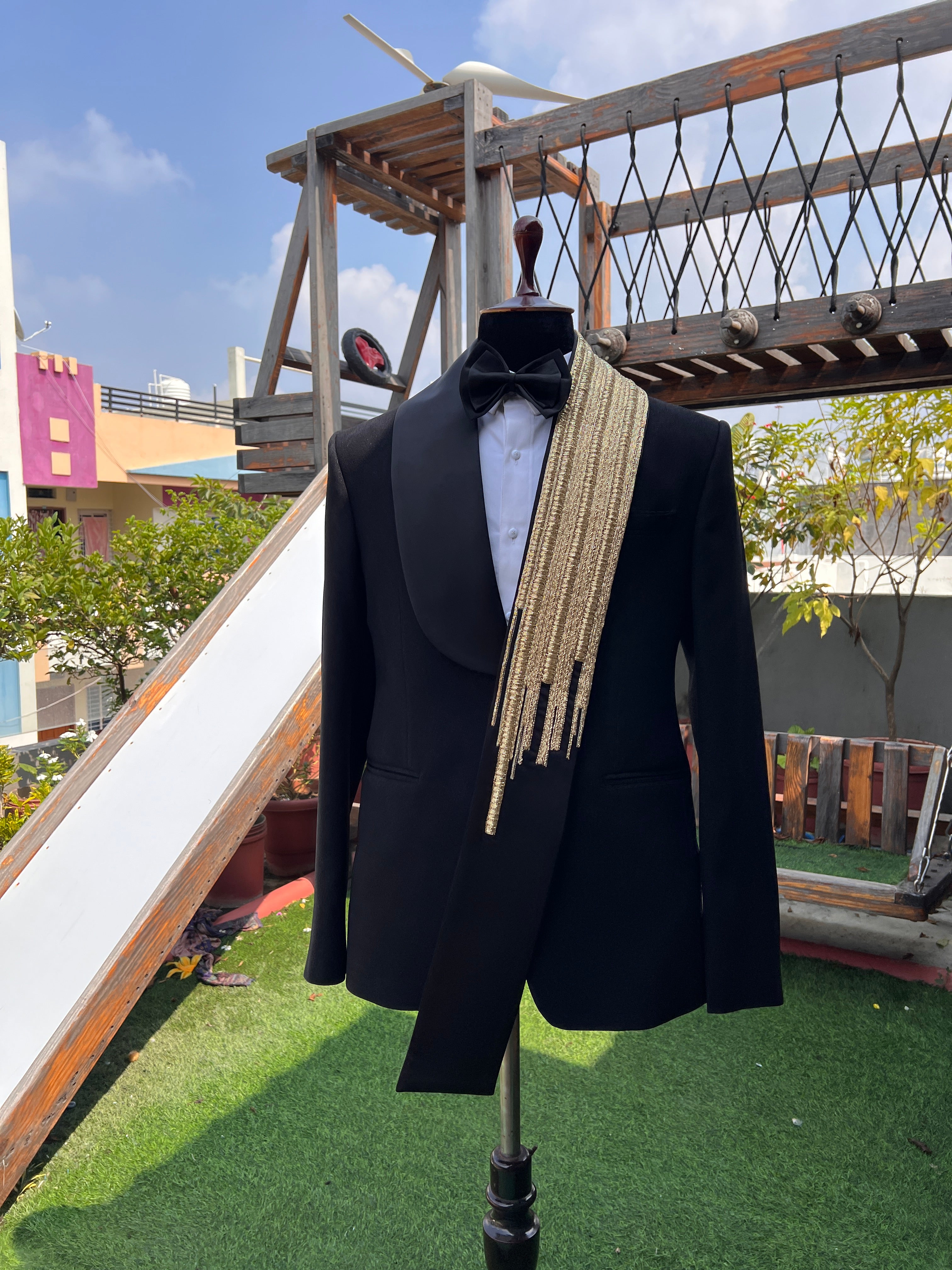 Black tuxedo with hand work