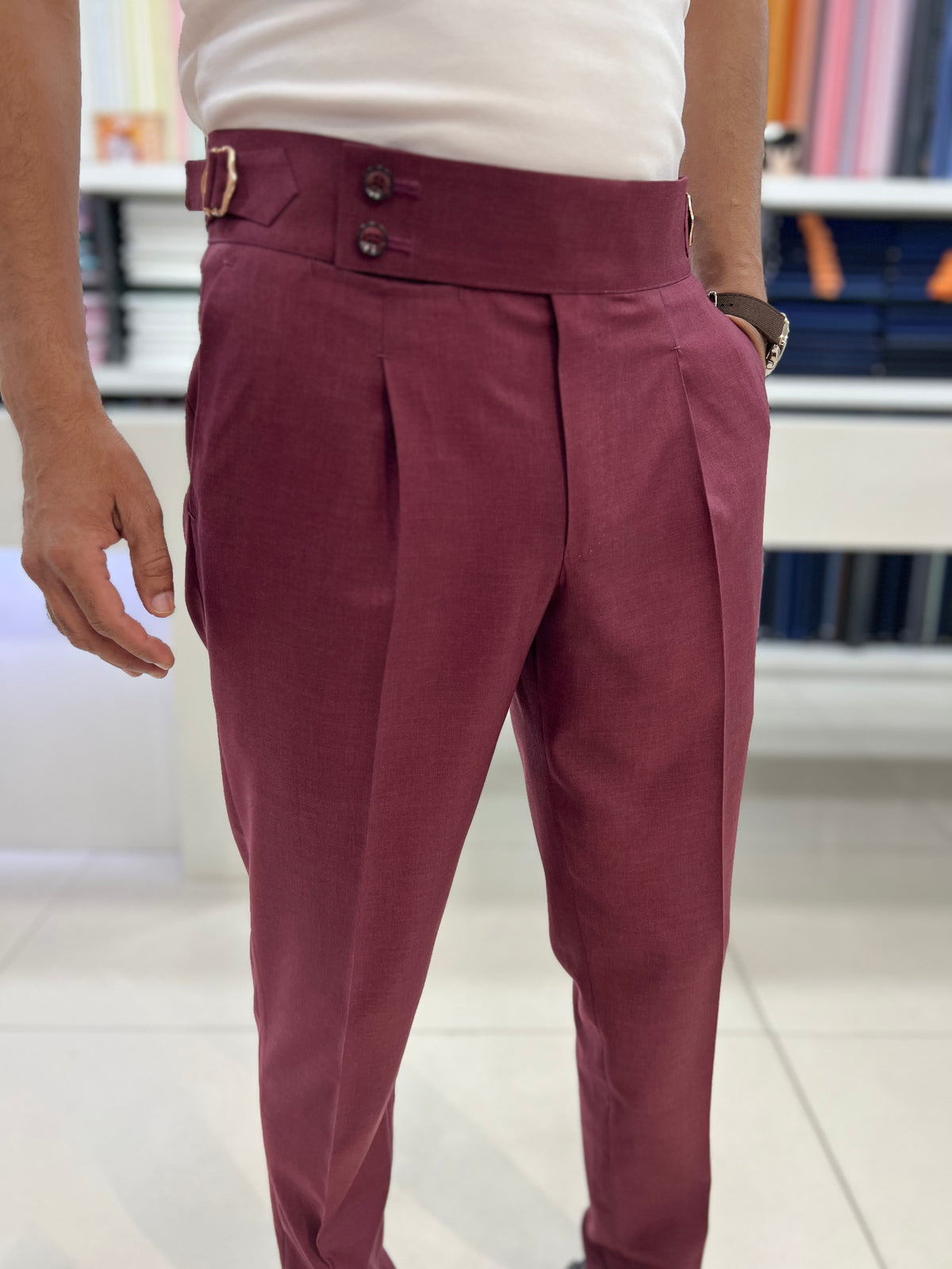 2 button Wine Gurkha pant