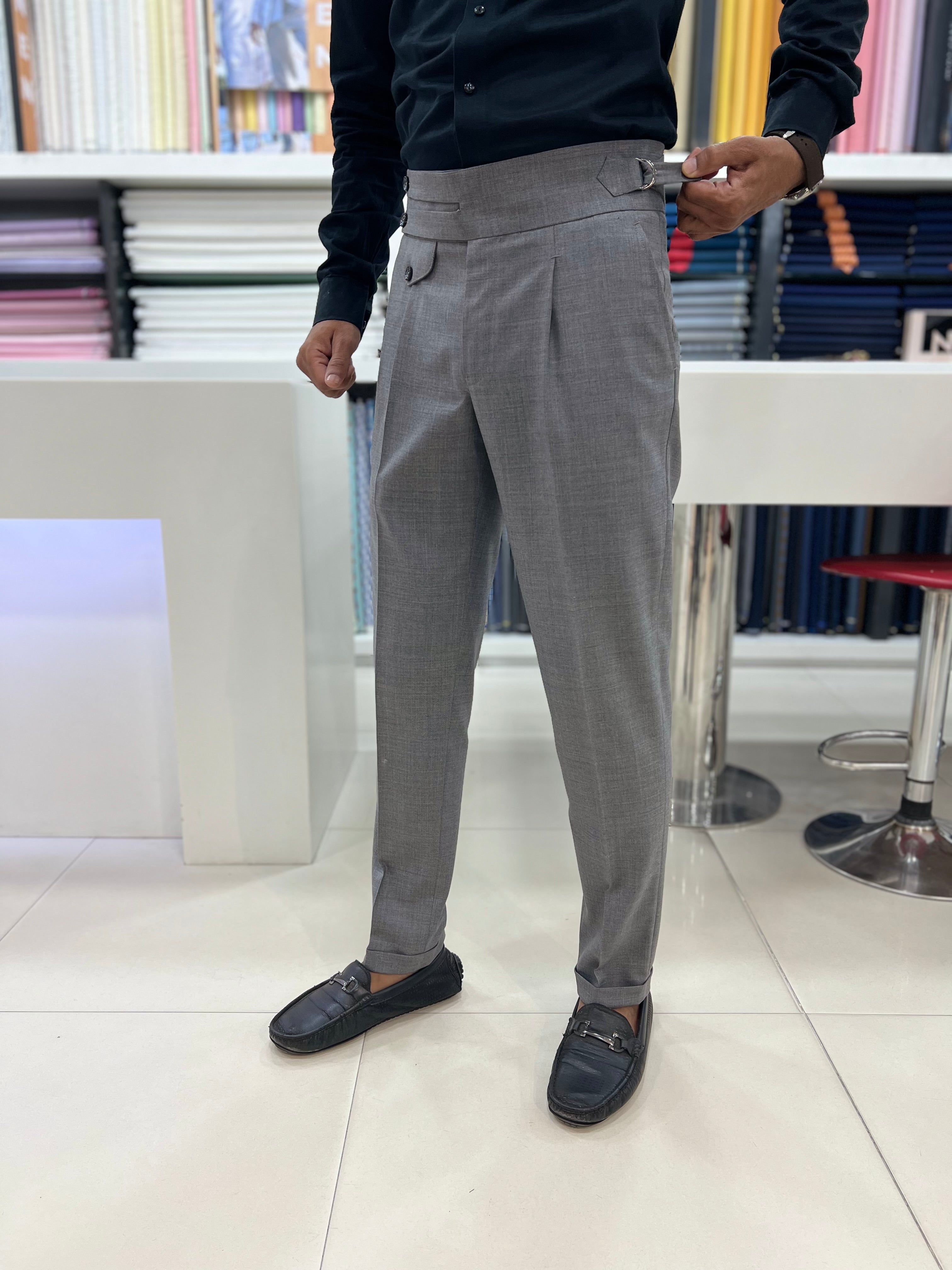 Grey Gurkha pant with single side buckle