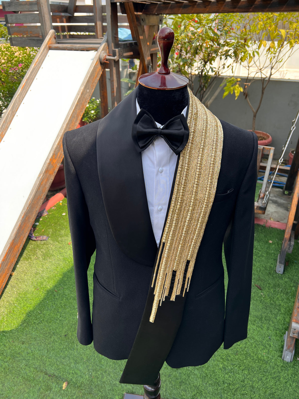 Black tuxedo with hand work