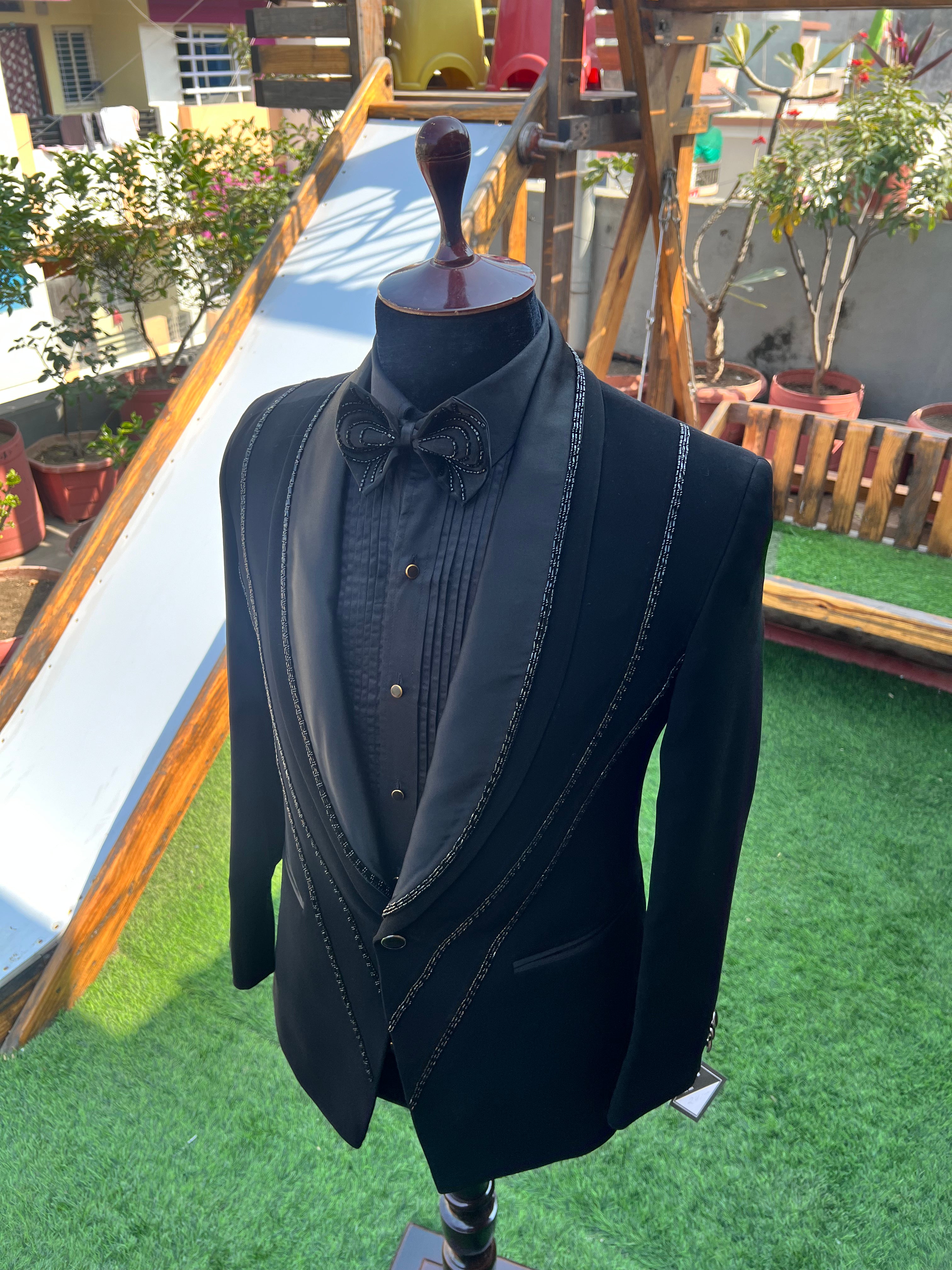 Black tuxedo with handwork by zuber stylo