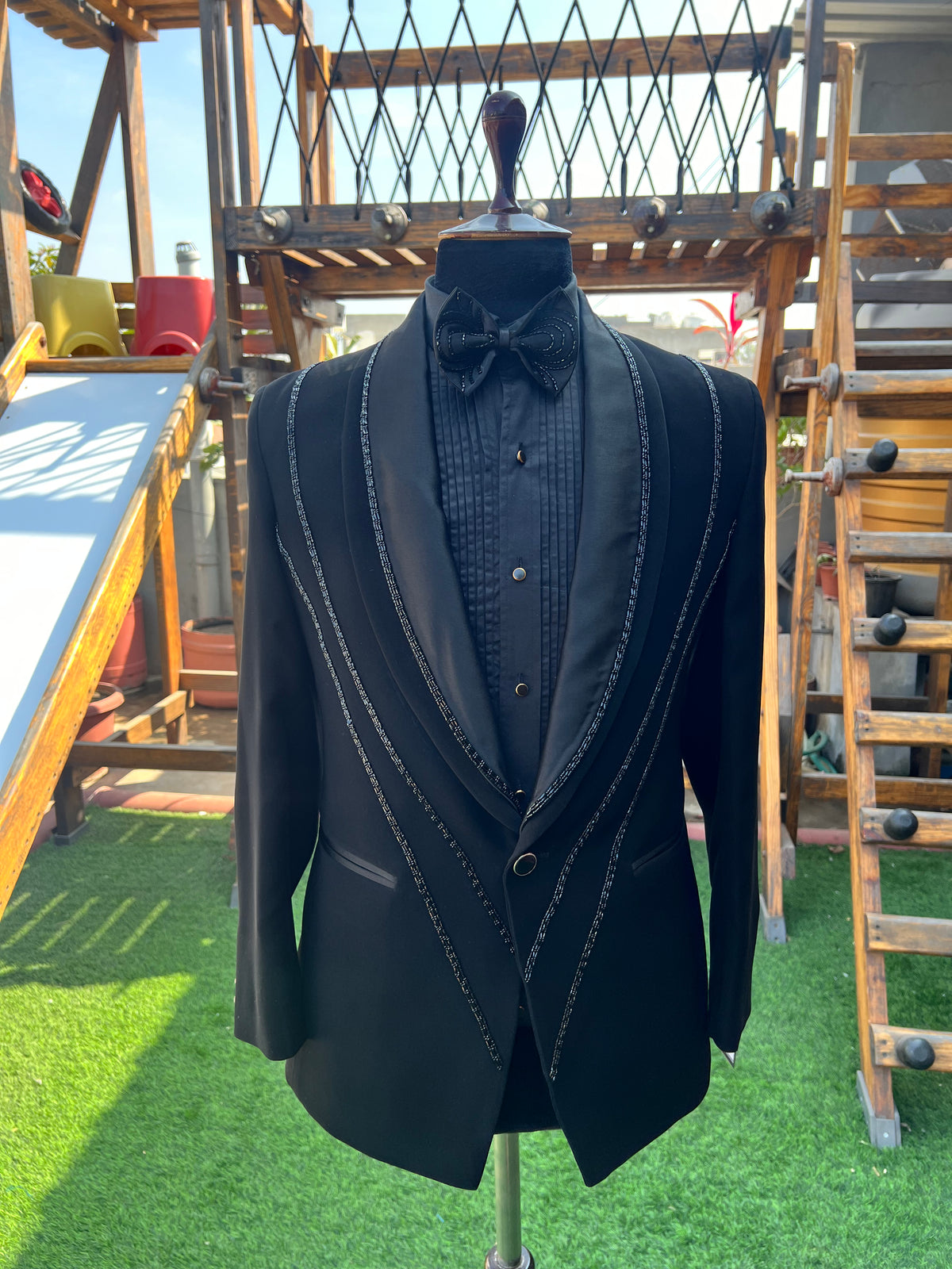 Black tuxedo with handwork by zuber stylo