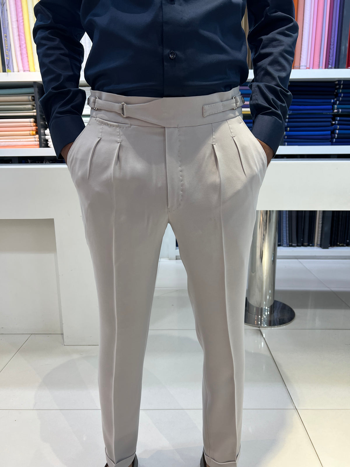 Classic Gurkha pant with two plated and waist belt design By ZUBER STYLO