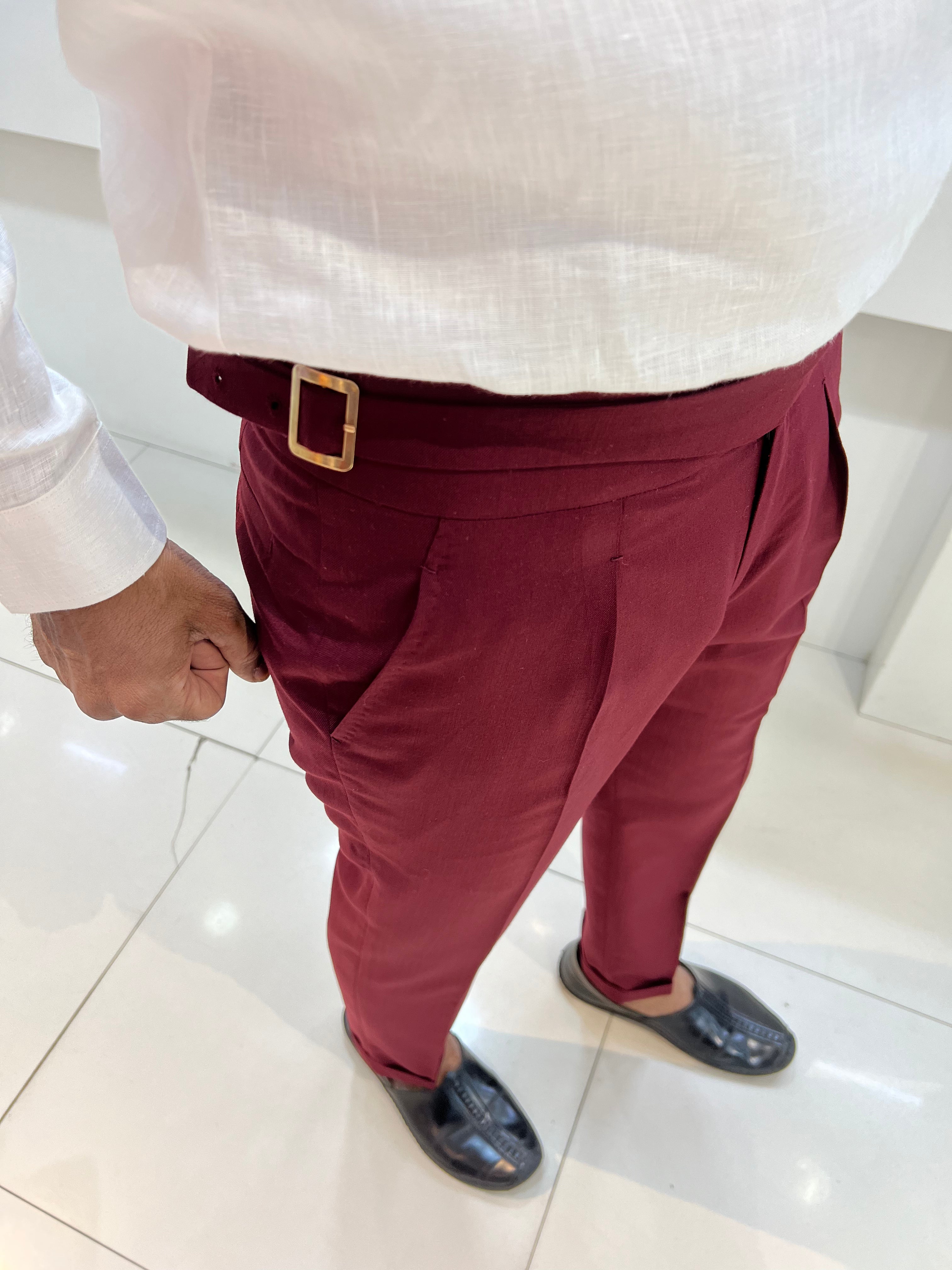 WINE DOUBLE BUCKLE GURKHA PANTS BY ZUBER STYLO