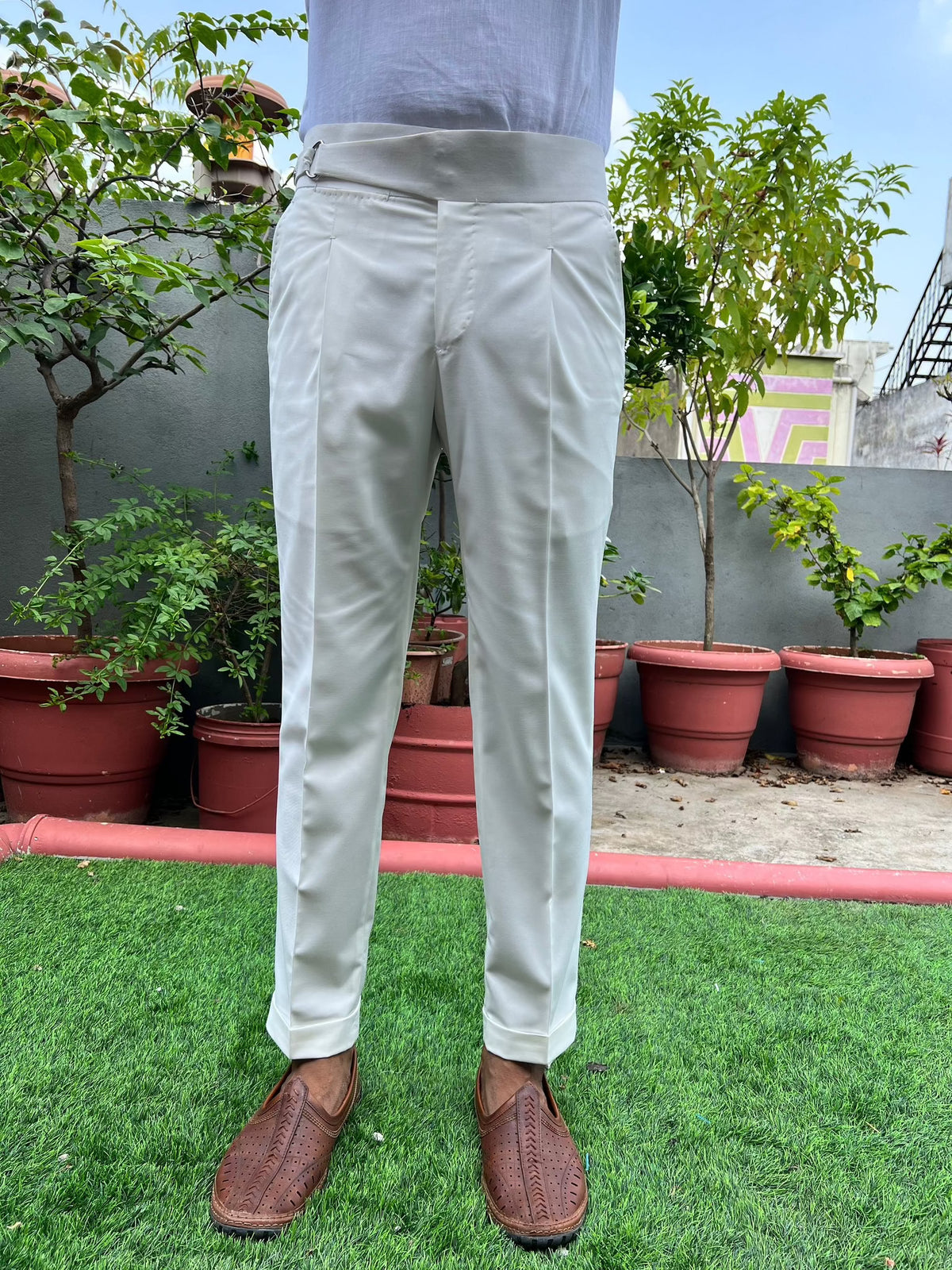 Premium Ivory Gurkha Pant with Single Pleat by ZUBER STYLO