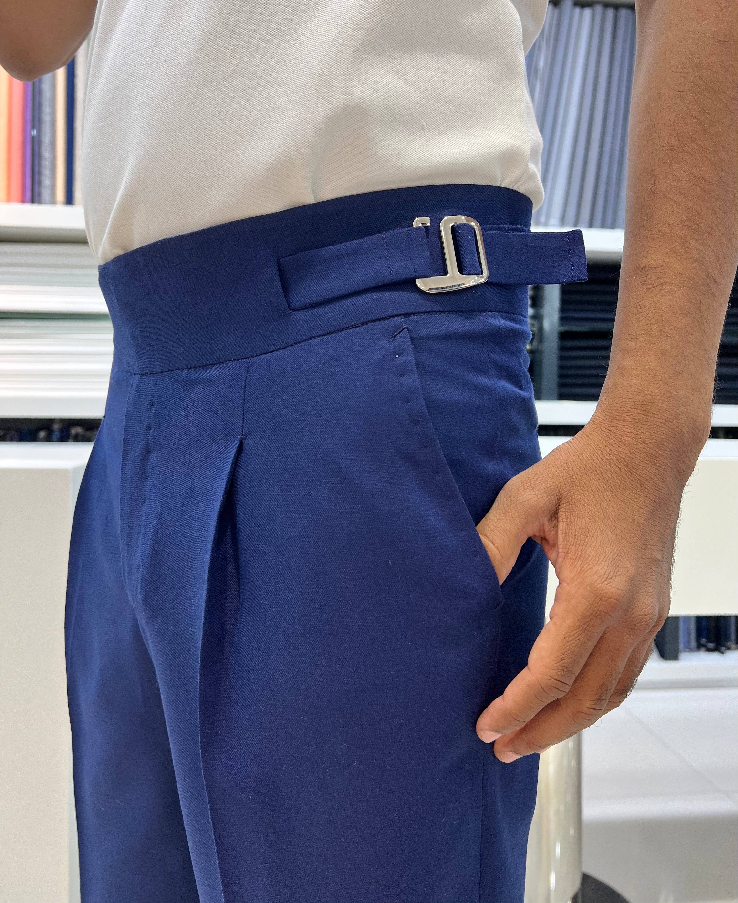 PREMIUM BLUE SINGLE PLATE GURKHA PANT BY ZUBER STYLO