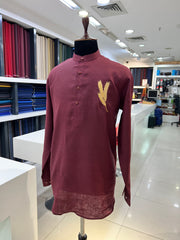 Linen wine short kurta by Zuber Stylo