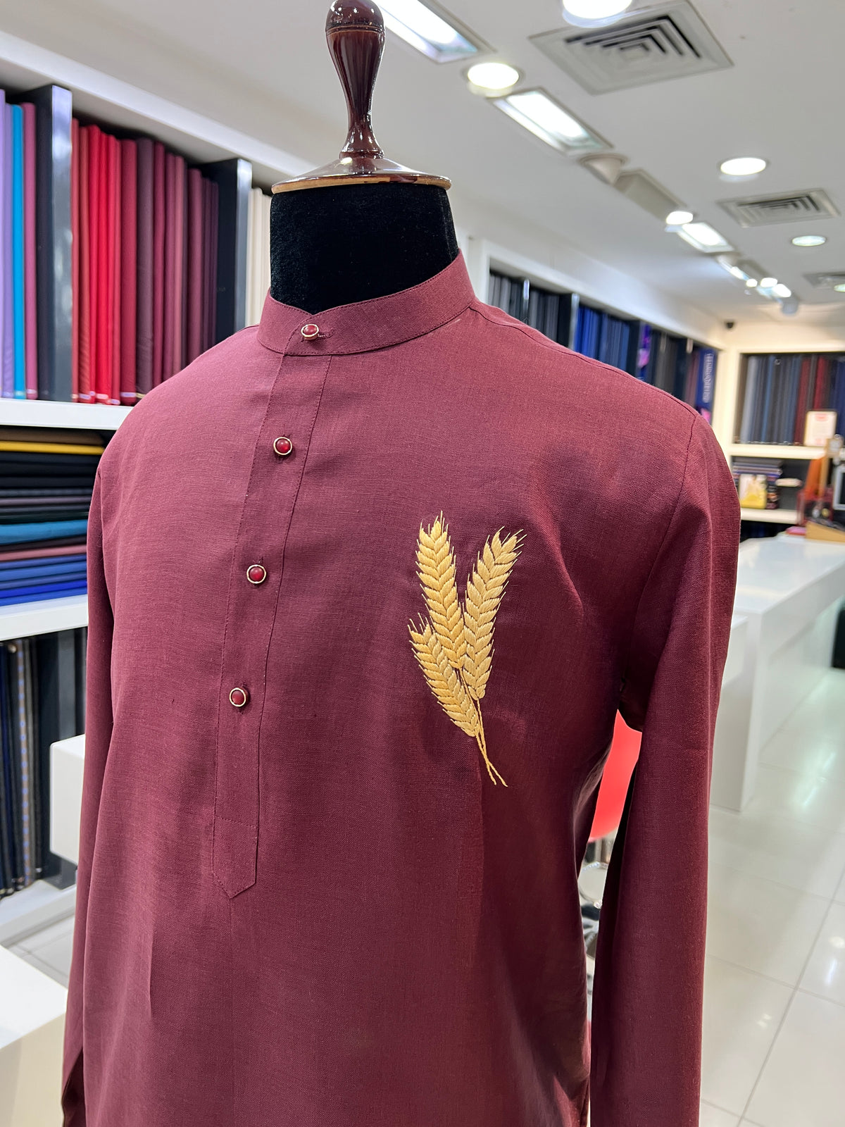 Linen wine short kurta by Zuber Stylo