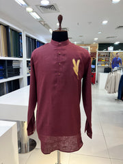 Linen wine short kurta by Zuber Stylo