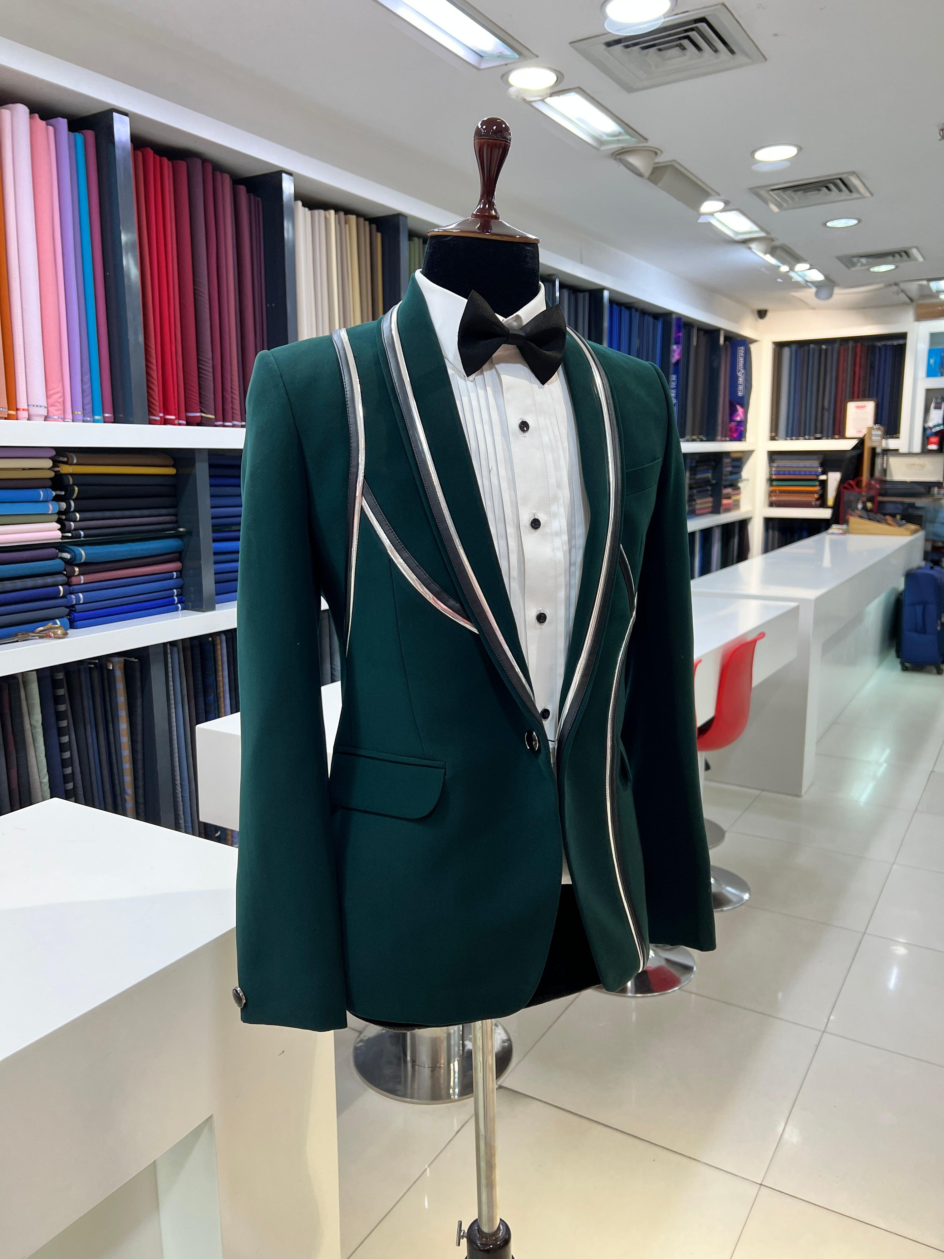 Unique Bottle Green Tuxedo with Blending Lines by ZUBER STYLO