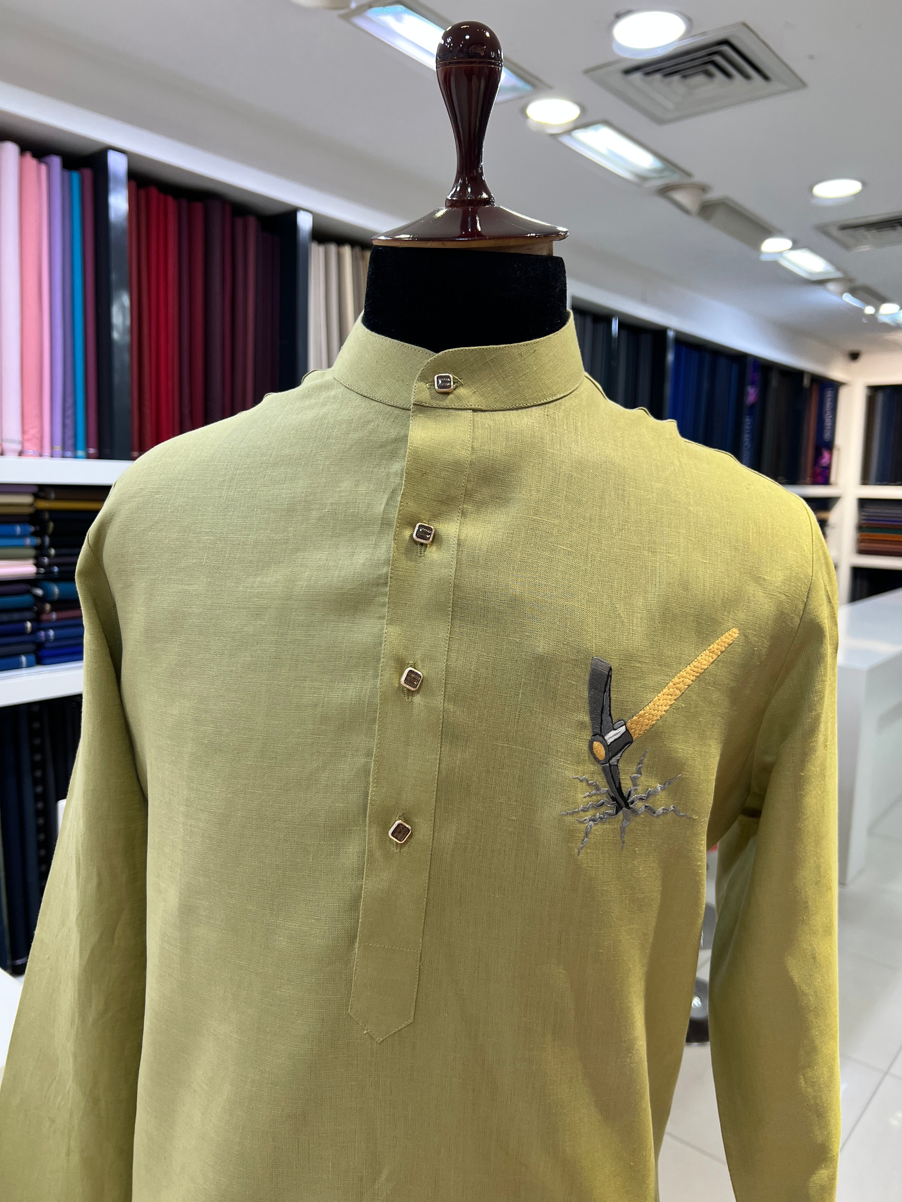 Linen Light Green short kurta by Zuber Stylo