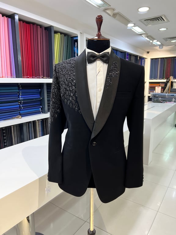 Elegant Black Tuxedo with Handwork by ZUBER STYLO