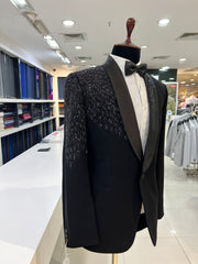 Elegant Black Tuxedo with Handwork by ZUBER STYLO